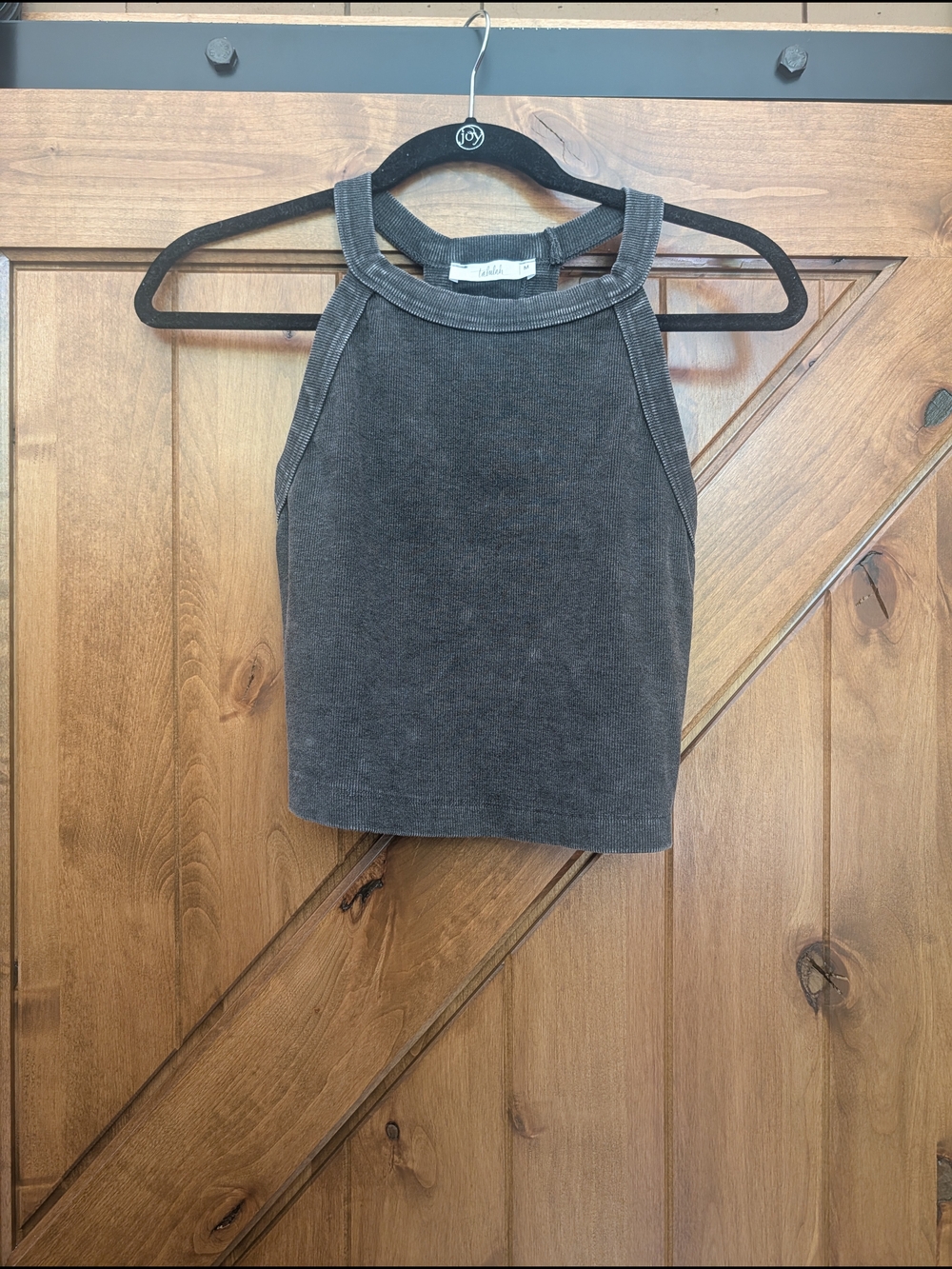 TALULAH Washed Charcoal Halter Crop Tank